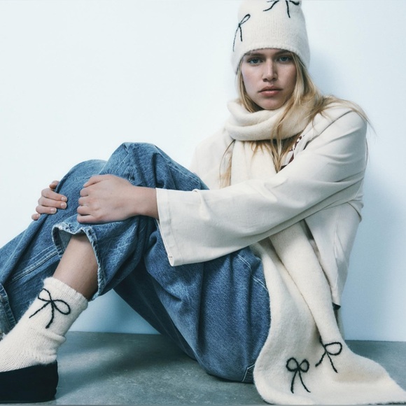 BNWT ZARA THICK KNIT BOW SCARF - Picture 2 of 8